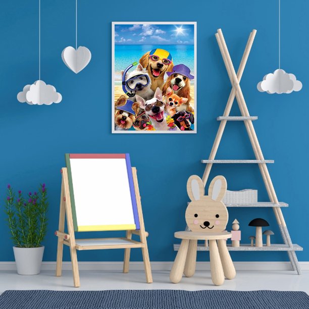Cuadros Decorativos Kit de pintura de diamante 5D Playa Gato Perro Taladro redondo completo DIY Mosaico Animal Wdftyju embutido en tela