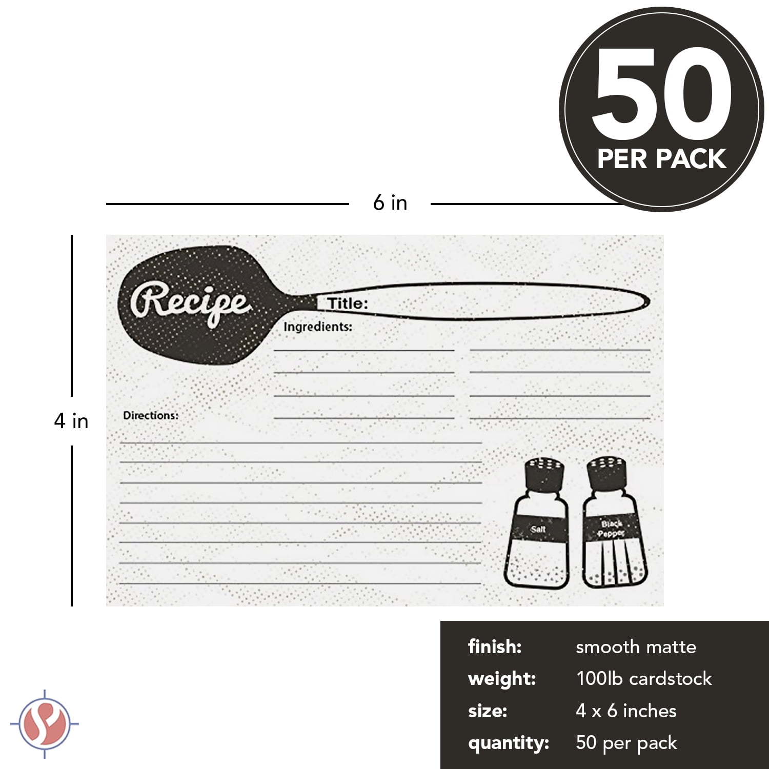 50 Blank Kitchen Recipe Cards – Double Sided Print Index Cards, Thick Sturdy 100lb Cardstock – Organize Your Cooking Weddings, Baby and Bridal Showers, Birthdays, Graduations, Mother's Day – 4" x 6"