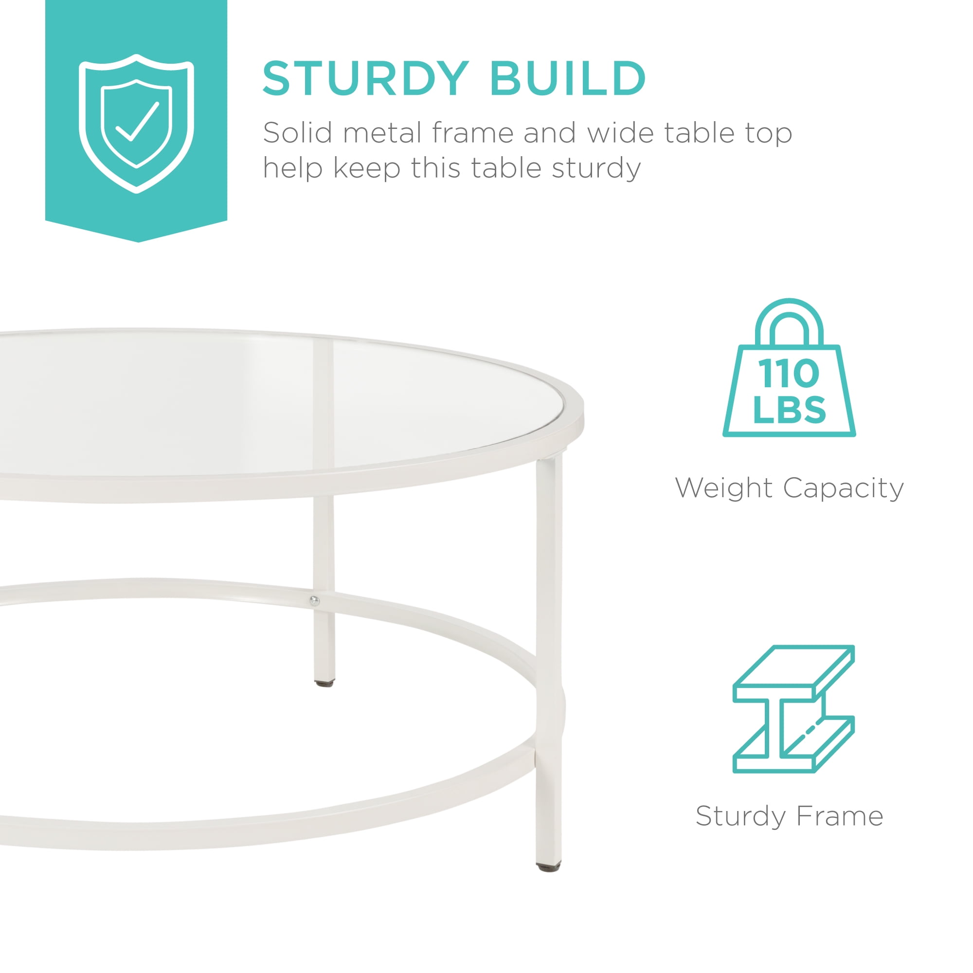 Best Choice Products 36in Round Tempered Glass Coffee Table for Home, Living Room, Dining Room - White