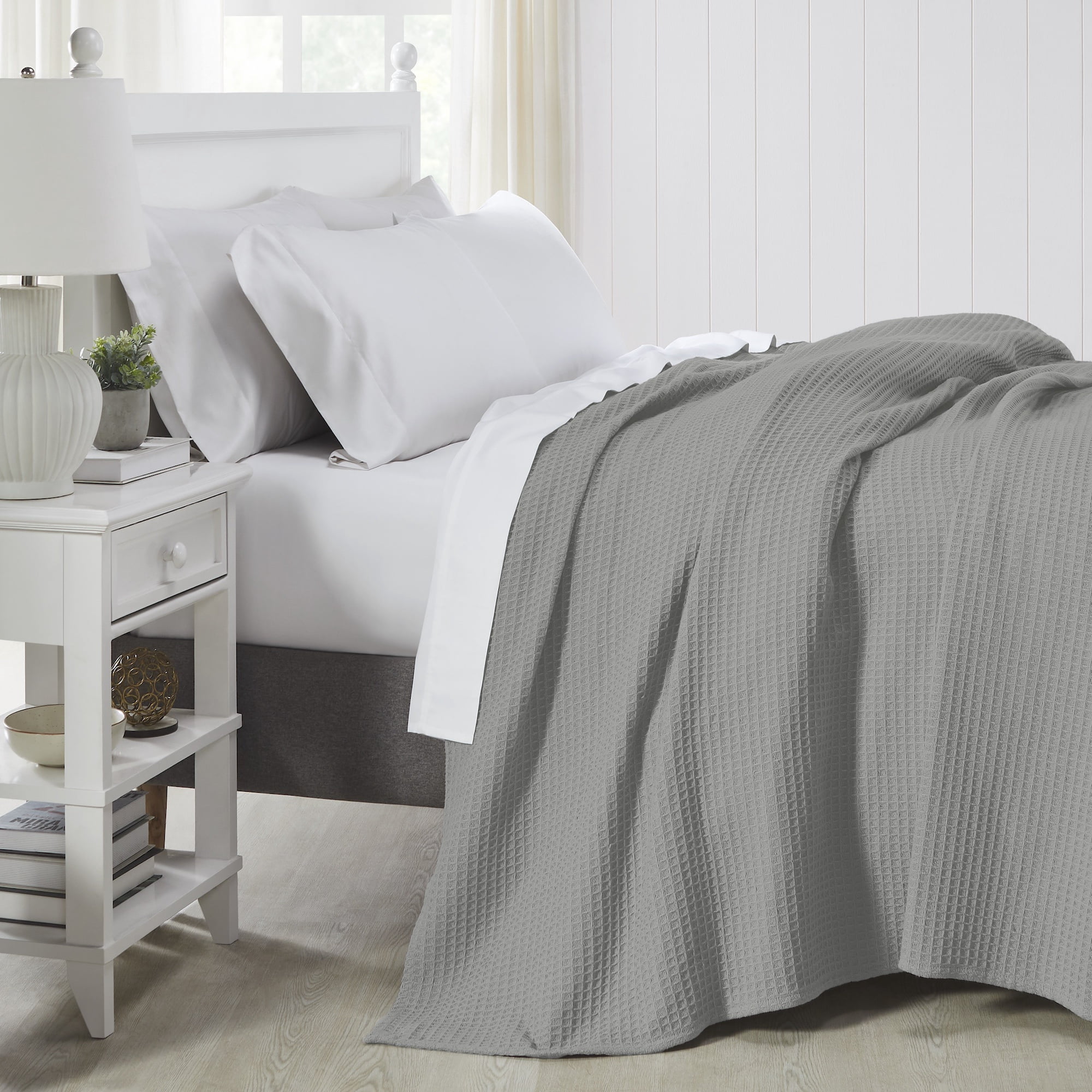 Modern Threads Thermal Waffle Weave Light Gray Cotton Bed Blanket, King