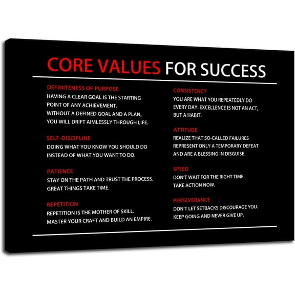 Inspirational Wall Art Core Values Quote Motivational Poster Inspiring Canvas Painting Prints Wall Pictures for Living Room Home Decor Framed Artwork [12''W x 18''H]