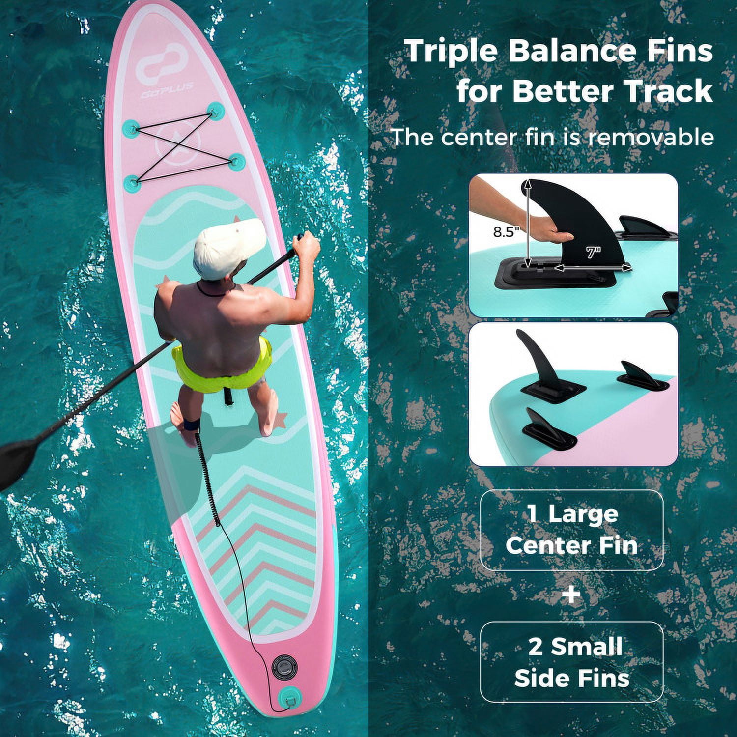 Spaco 11 Feet Inflatable Stand up Paddle Board, Inflatable Paddle Board with 3 Fins and Adjustable Paddle-L, Versatile Paddle Board for Outdoor, Pink