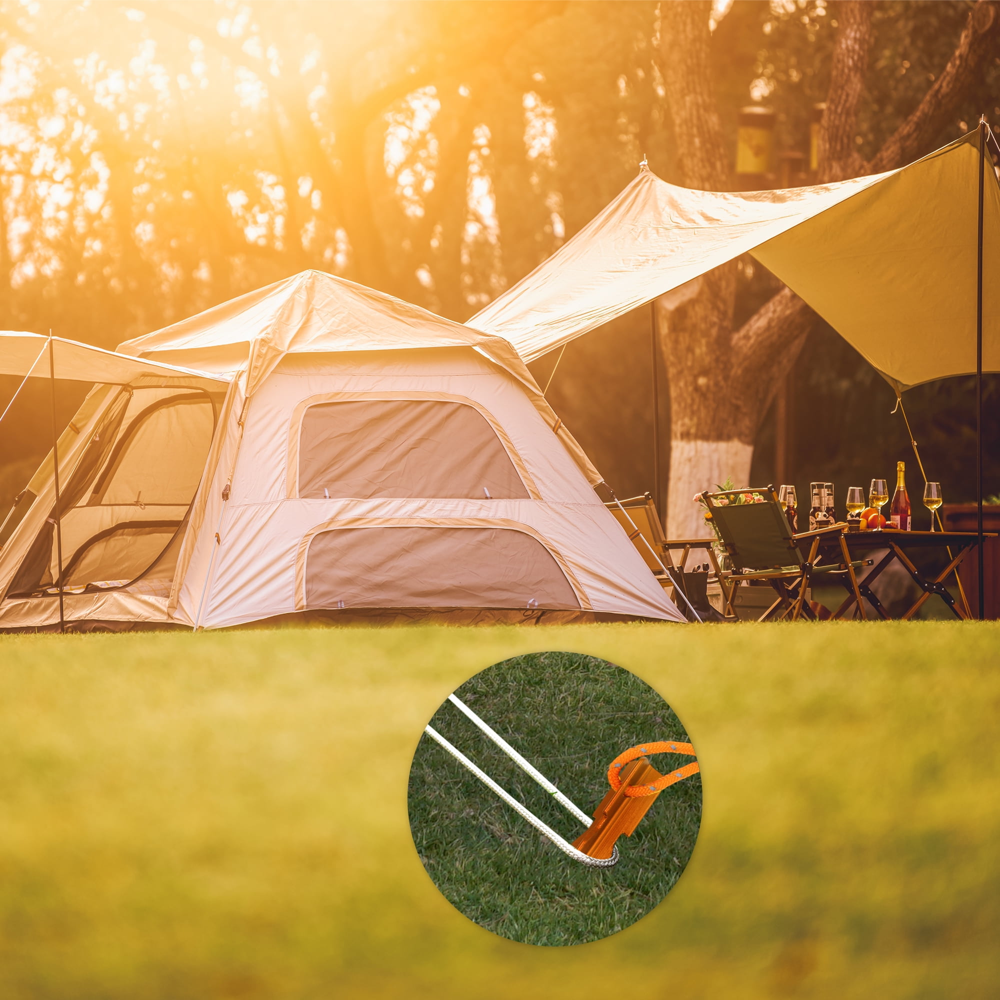 Unique Bargains 1 Set Reusable 10xNails 1xBag 1xPlastic Hammer 1xNail Puller Tent Pegs for Camping Yellow Aluminum Alloy Polyester Bag Plastic PP Steel