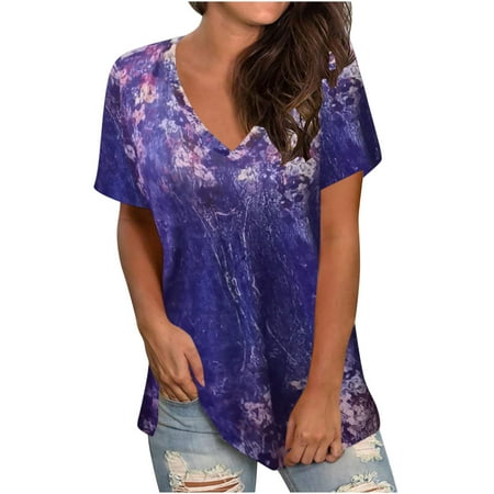 

Tops for Women Casual Spring Women Leopard Print Printing Short Sleeves V-Neck Loose T-Shirt Blouse Tops Casual Maternity Shirts Purple M