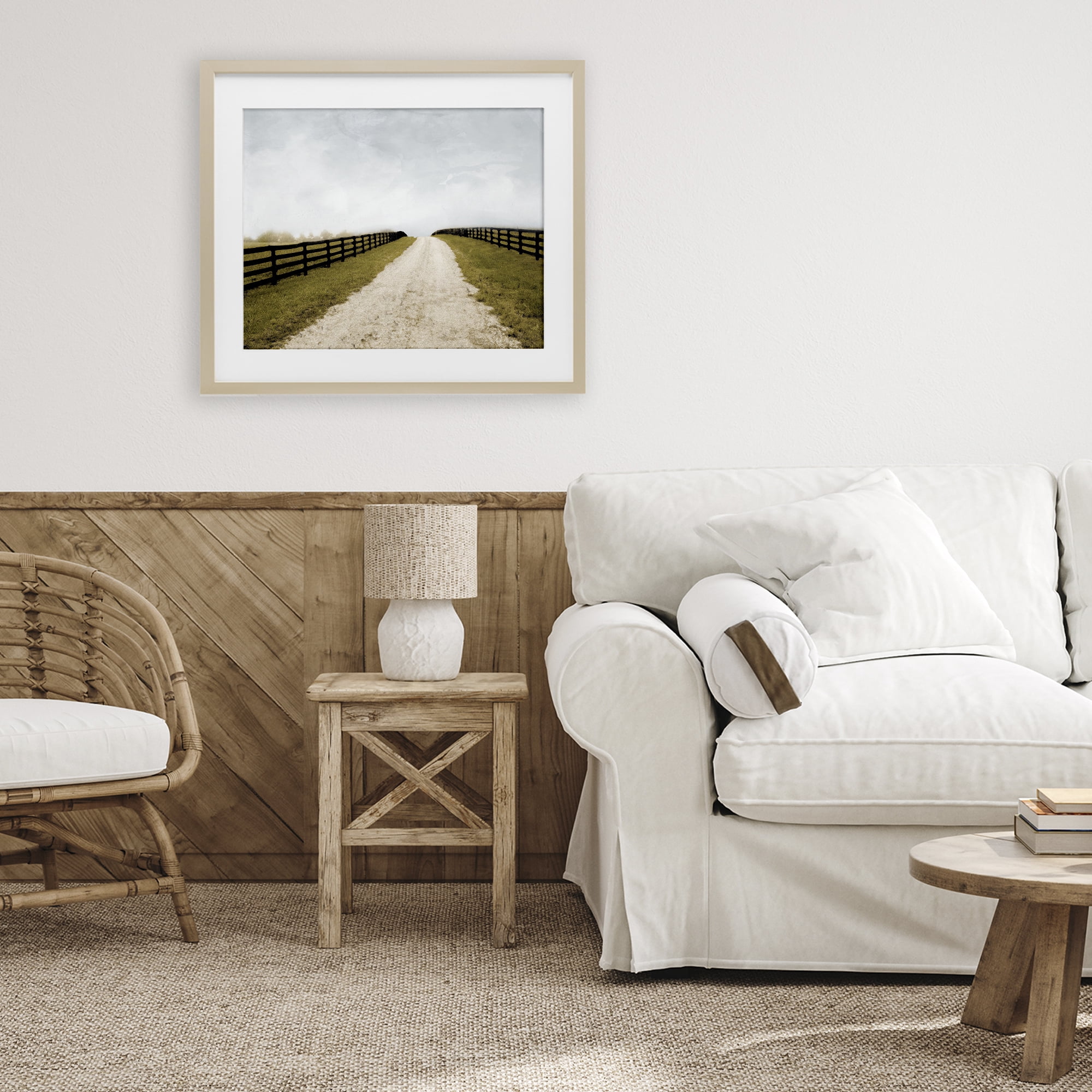 Stupell Industries Fenced Countryside Lane Birch Framed Print Under Glass, design by Ynon Mabat