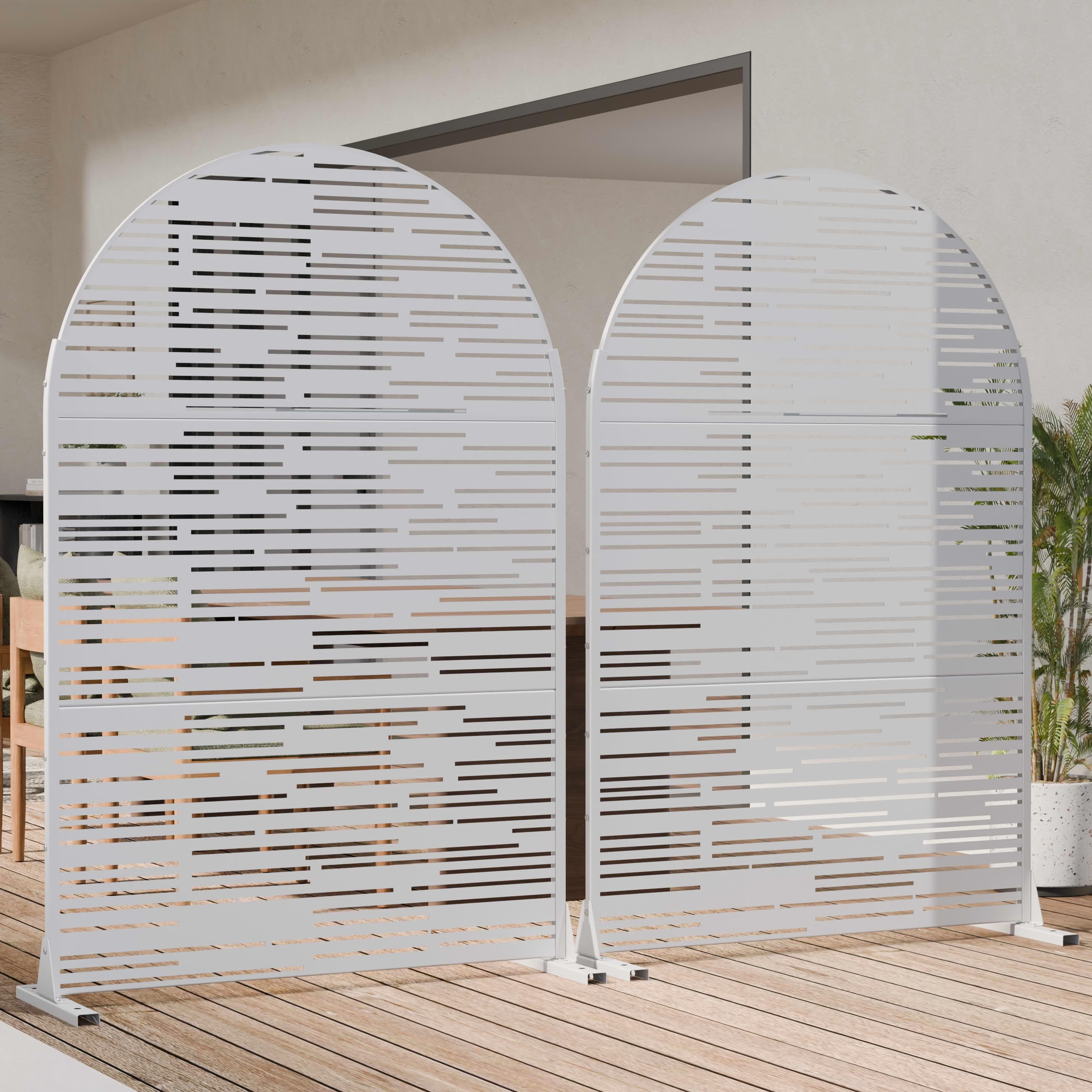 MAYEERTY Outdoor Metal Privacy Screen 6ft × 4ft White, 3-Panel Light & Shadow Pattern, Rust-Resistant for Garden