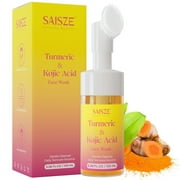 SAISZE Turmeric Foaming Face Wash with Brush, Kojic Acid Facial Cleanser for Dark Spots, Suitable for All Skin Types,3.38 fl oz (100ml)