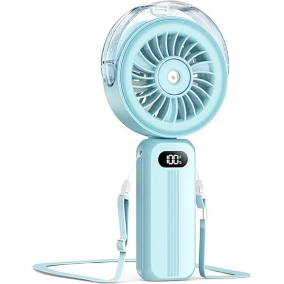 FU1999 Handheld Misting Fan Portable, Powerful High Speed, Small Personal Rechargeable Cooling Mister Fan Water Spray Mist, 4000mAh Battery Operated for Travel Indoor Outdoor Hand Desk Neck (Blue)