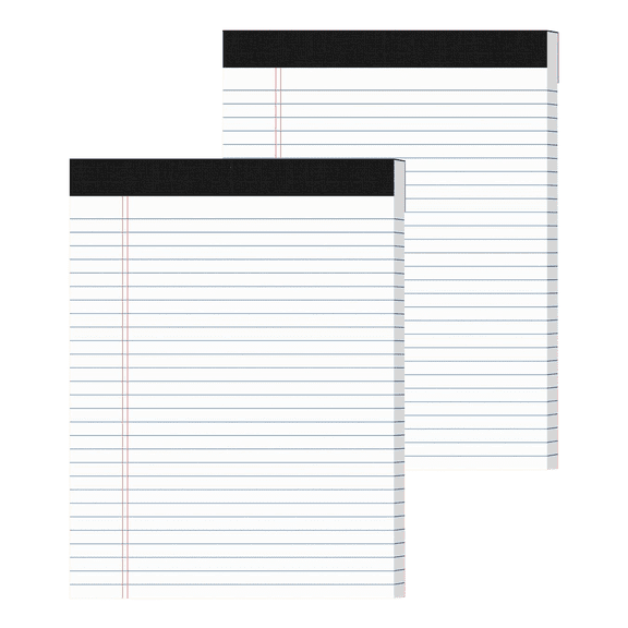 Narrow Ruled Legal Pads 8.5 x 11, Perforated Writing Pad with Tear Off Sheets, 2 Pack 50 Sheets Each, Notebook Paper for Office, Home,, Court, Business Use, White