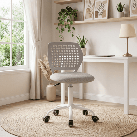 FurnitureR Ergonomic Mesh Office Chair, Adjustable Height Swivel Computer Task Chair with Rolling Wheels, Comfortable Mid-Back Study Desk Chair for Home Office, Grey