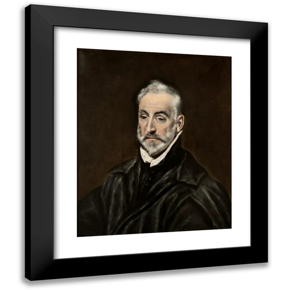 El Greco (Domenikos Theotokopoulos) 12x14 Black Modern Framed Museum Art Print Titled - Portrait of Antonio De Covarrubias Y Leiva (1514-1602), Spanish Jurist and Humanist (1597-1600)