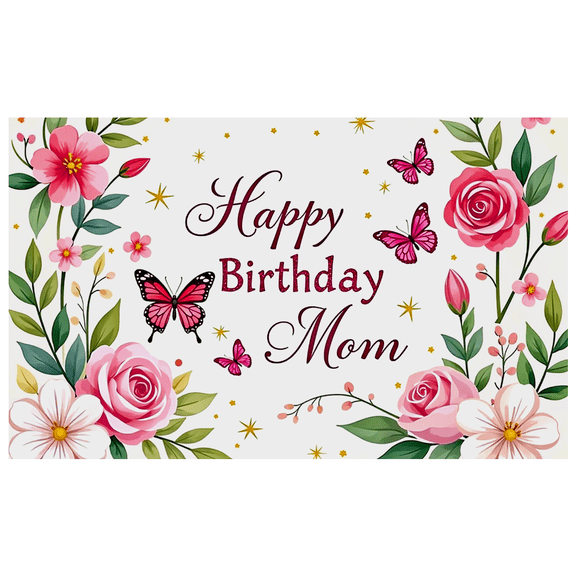 Floral Design Banner Butterfly Flower Pattern Polyester Material for Mom Party Decor Celebration Event Indoor