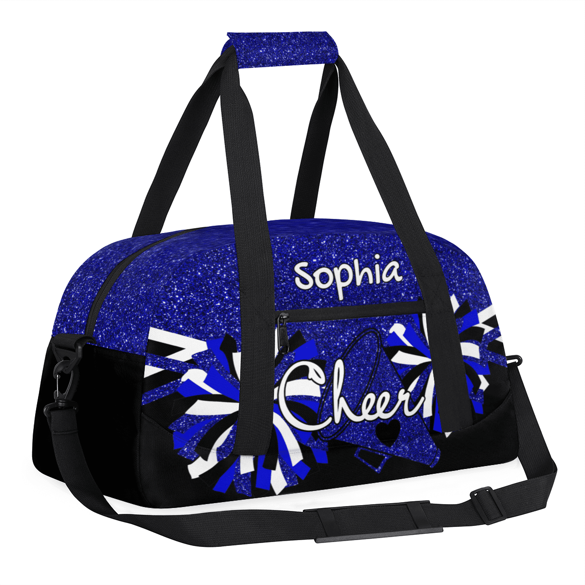 Jiaoprinted Personalized Sport Duffel Bag, Custom Cheer Dance Bag with Name, Customized Sport Gym Bag for Cheerleaders, Travel Duffle Bag for Women, Blue Glitter