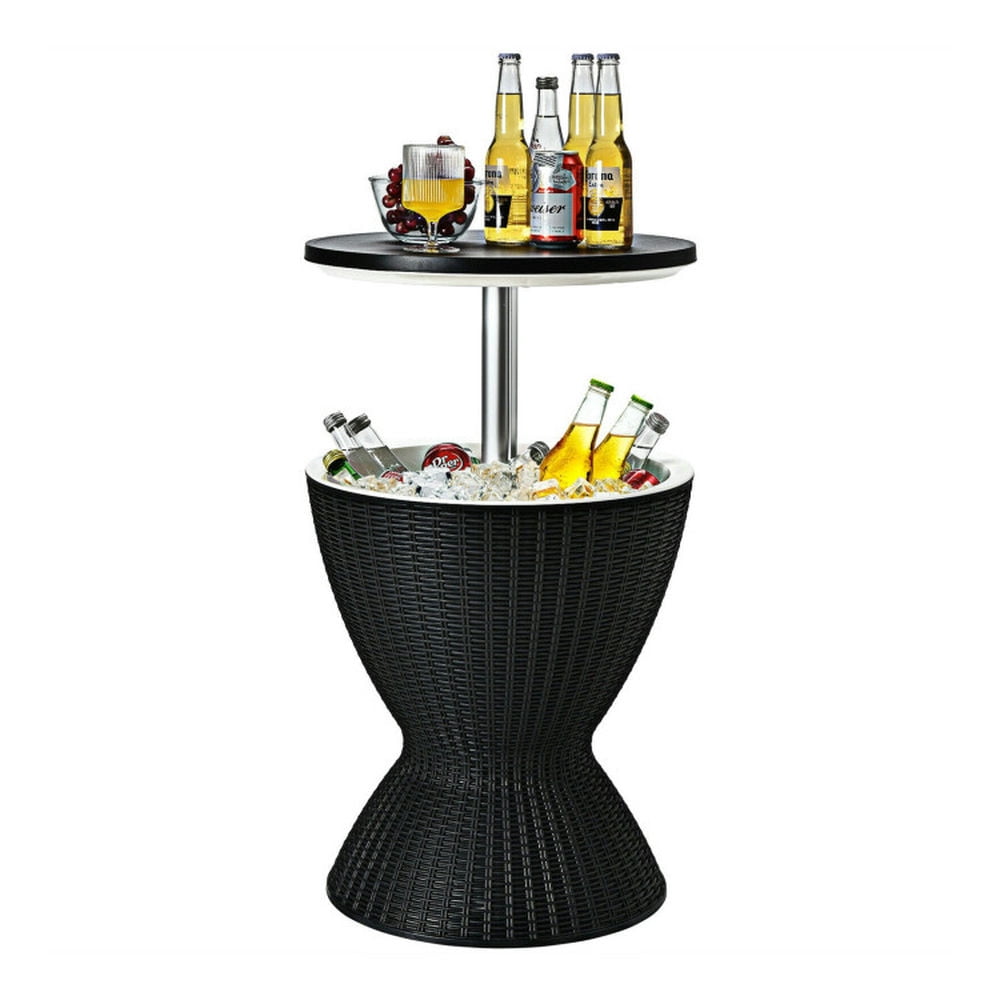 Kadyn Patio Bar Furniture,Outdoor Patio Furniture,3 in 1 8 Gallon Patio Rattan Cooler Bar Table with Adjust Ice Bucket-Black
