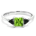 thumbnail image 2 of Gem Stone King 10K White Gold Green Peridot and Black Onyx 3 Stone Engagement Ring for Women (0.97 Cttw, Gemstone August Birthstone, Princess Center 5MM, Trillion 3.5MM, Size 7.5), 2 of 5