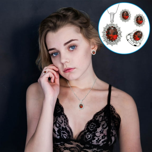 Fmlxio Diamond Pendant Necklace for Women Fashion Style Jewelry Set Crystal Ring Earrings Necklace Women Wedding Jewelry Up to 35% off