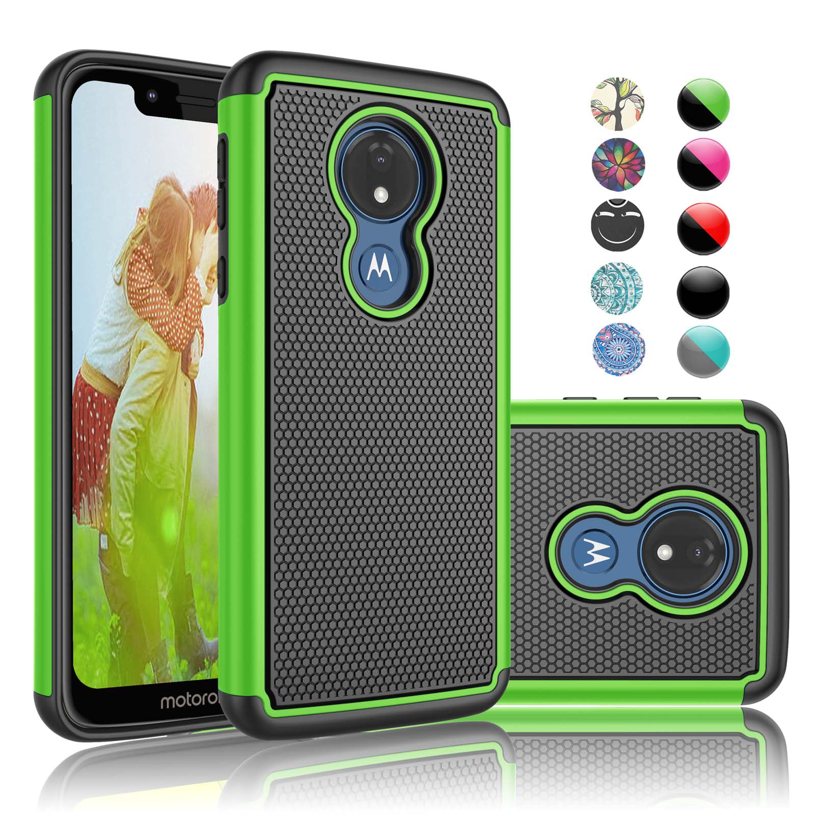 Moto G7 Play Case, Sturdy Cases for Motorola G7 Play, Njjex Rugged Rubber Shock Absorbing Plastic Scratch Resistant Defender Bumper Slim Grip Hard Cover Cases For Motorola G7 Play XT1952 -Green