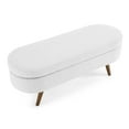 thumbnail image 3 of Knubmt Linen Seat Ottoman with Wood Legs, Upholstered Storage Bench for Home, Bedroom, Office, White, 3 of 8