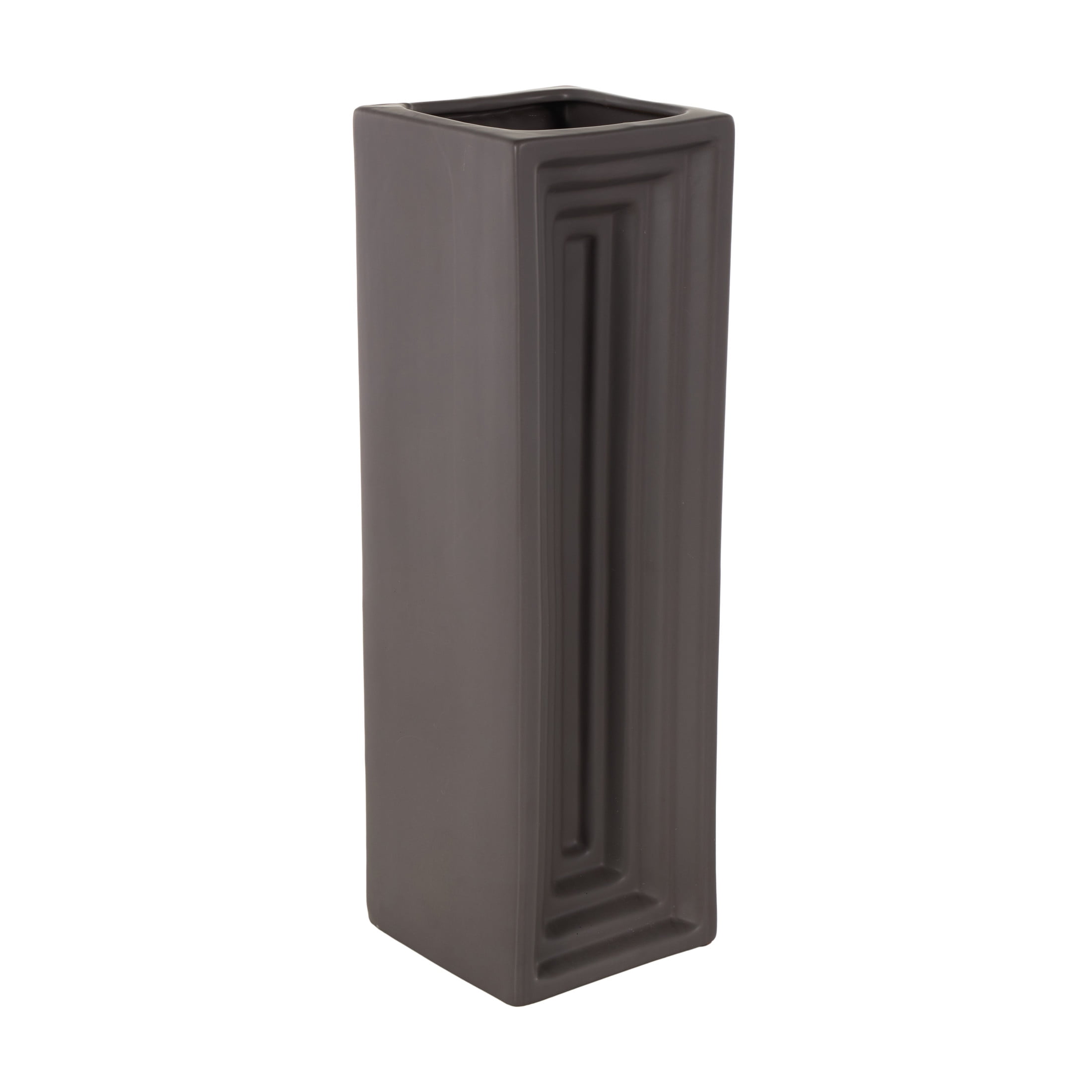 DecMode 18" Geometric Concaved Rectangular Black Ceramic Vase