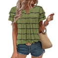 thumbnail image 2 of Camisas de Cuello de Tripulación de Manga Corta para las Mujeres Plisado Mangas de Ruffle, Cuello Redondo Casual Primavera Y Blusa de Verano, 2 of 7