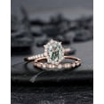 thumbnail image 3 of Moss Agate Halo Engagement Ring Set, Unique Oval Cut Mossy Agate Rose Gold Wedding Set, Moss Agate Bridal Set Anniversary Ring Gift, 3 of 5