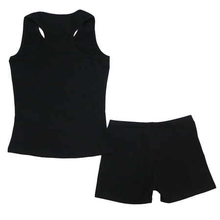 Wenchoice Black Cotton Gymnastic Training Tank Top Shorts Girl S Xl(7Y-8Y)