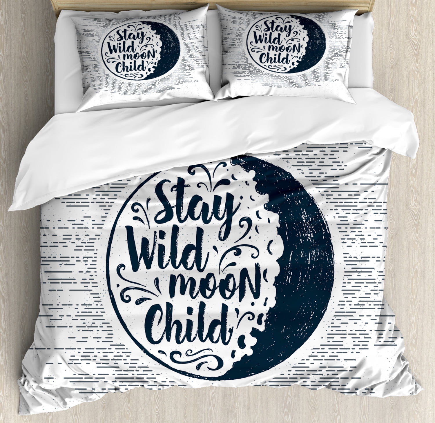 Stay Wild Moon Child Duvet Cover Set Queen Size Artistic Quote In