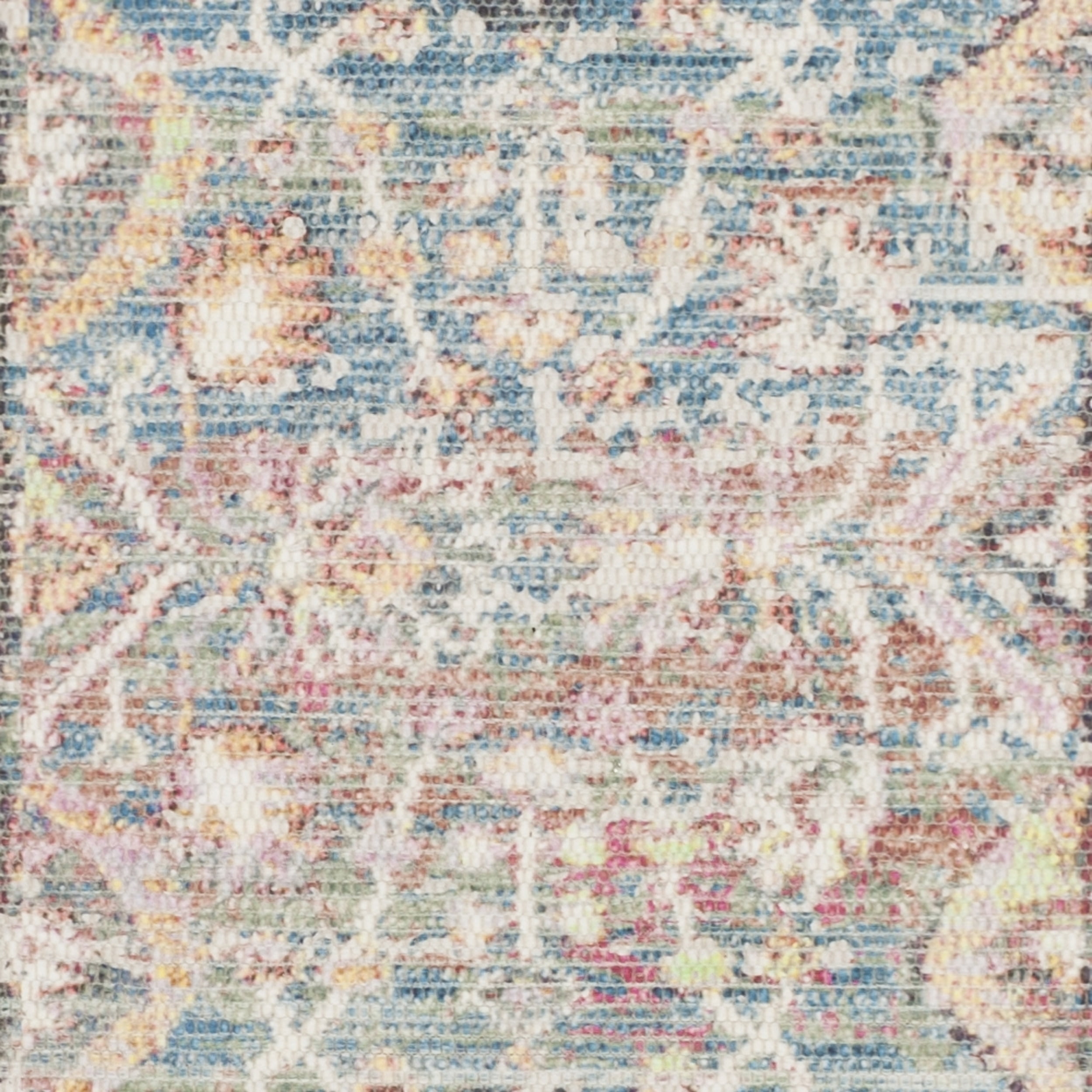 SAFAVIEH Saffron Justina Floral Cotton Runner Rug, Turquoise/Peach, 2'3" x 10'