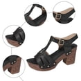 thumbnail image 7 of Women's Heeled Sandals Open Toe Platform Heels Fashion Studded T-Strap Pumps Shoes with Adjustable Buckle Ankle Strap Black Size 9, 7 of 7