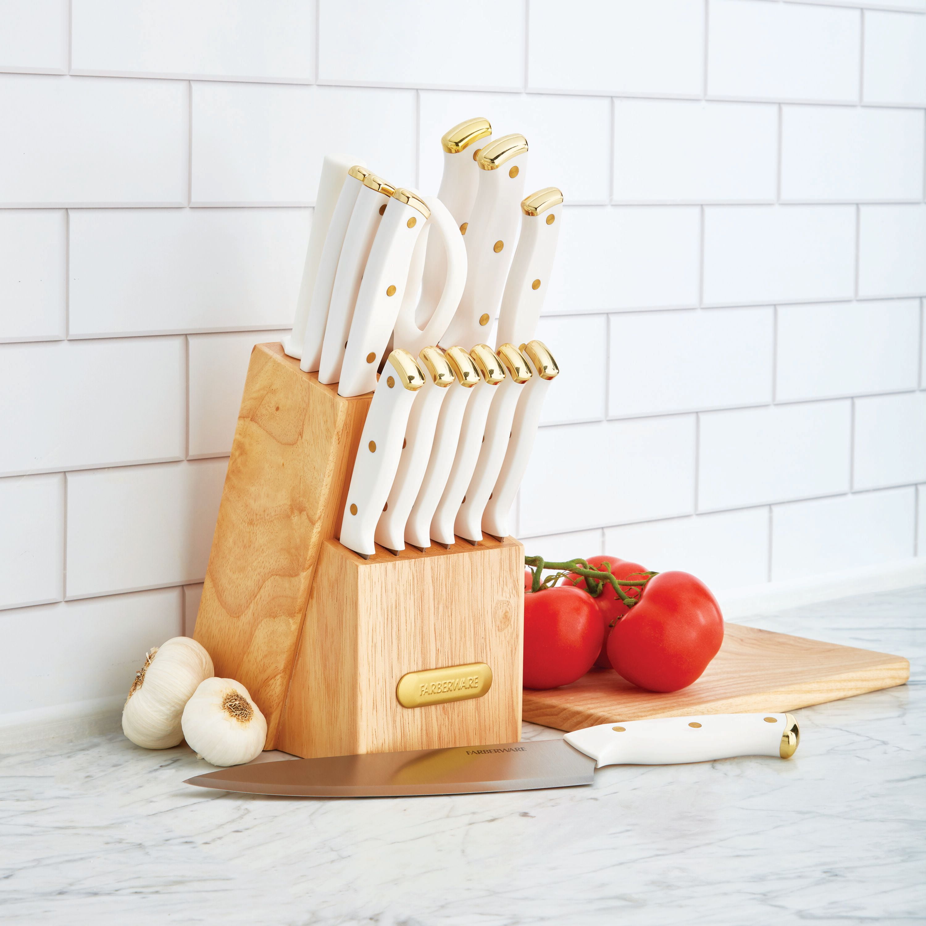 Farberware 15-Piece Forged Triple Riveted Knife Set with Block Gold