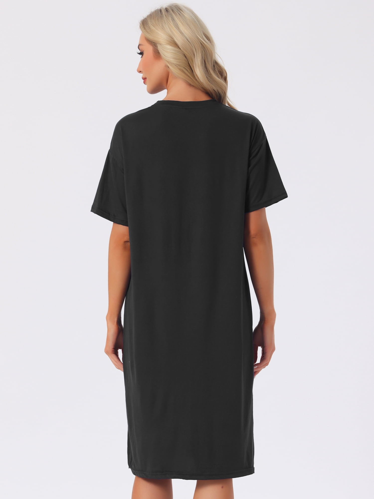DARING DIVA Women's Casual Pajama Dress Loose Fit Short Sleeve Sleepwear XL Black