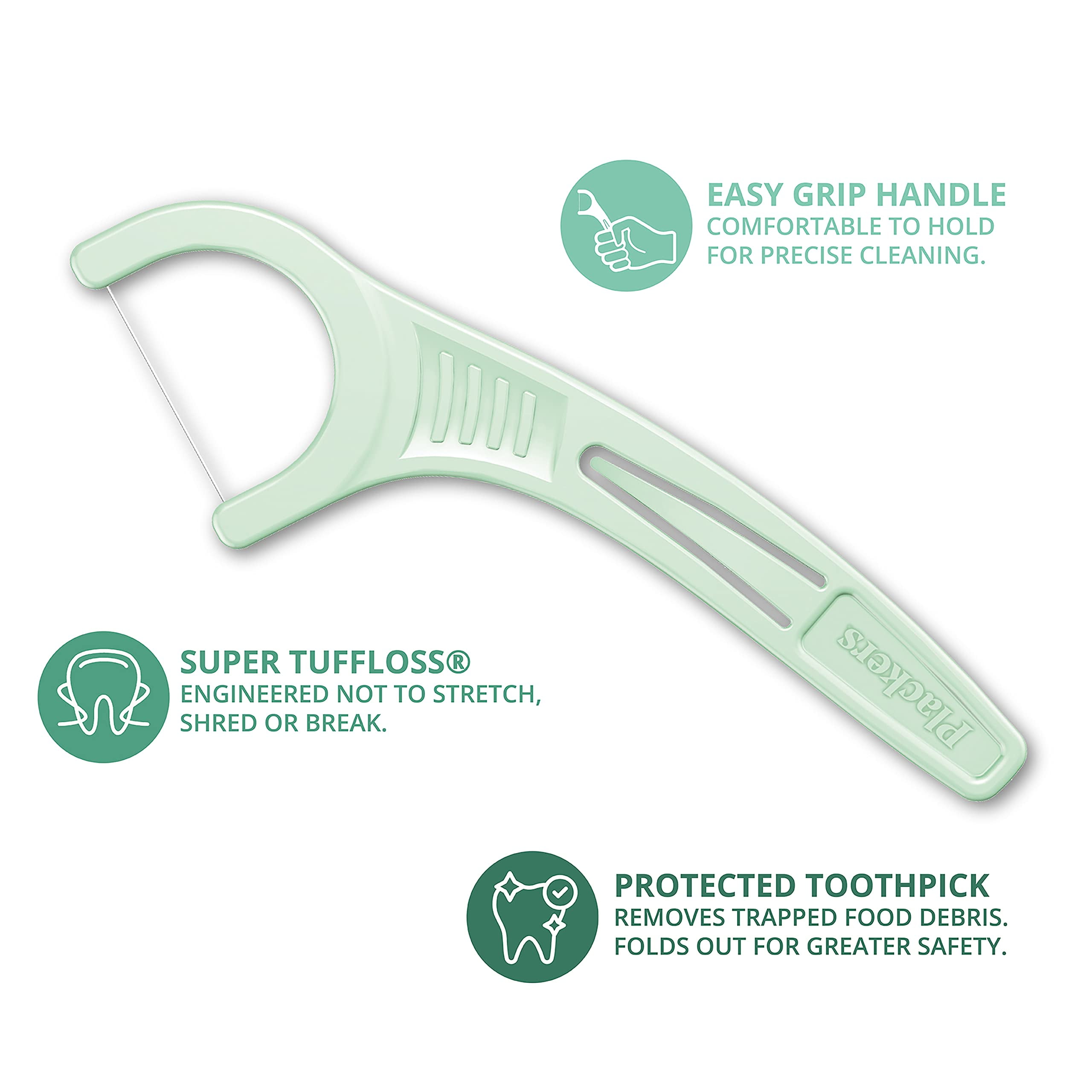 Plackers Micro Mint Dental Floss Picks, Made with Super Tuffloss, Protected Fold Away Pick, Easy to Use, Cool Mint, Green, Individually Wrapped, 500 Count