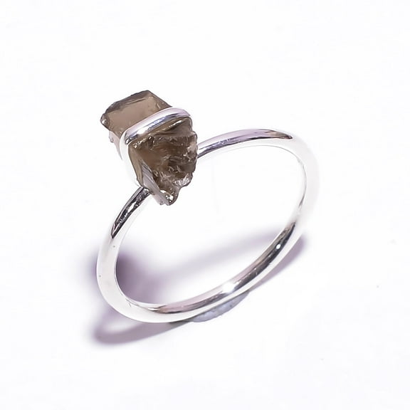 SATYAVIE JEWELLERY Natural Smoky Rough Ring, Handmade 925 Sterling Silver, Statement Gemstone Ring