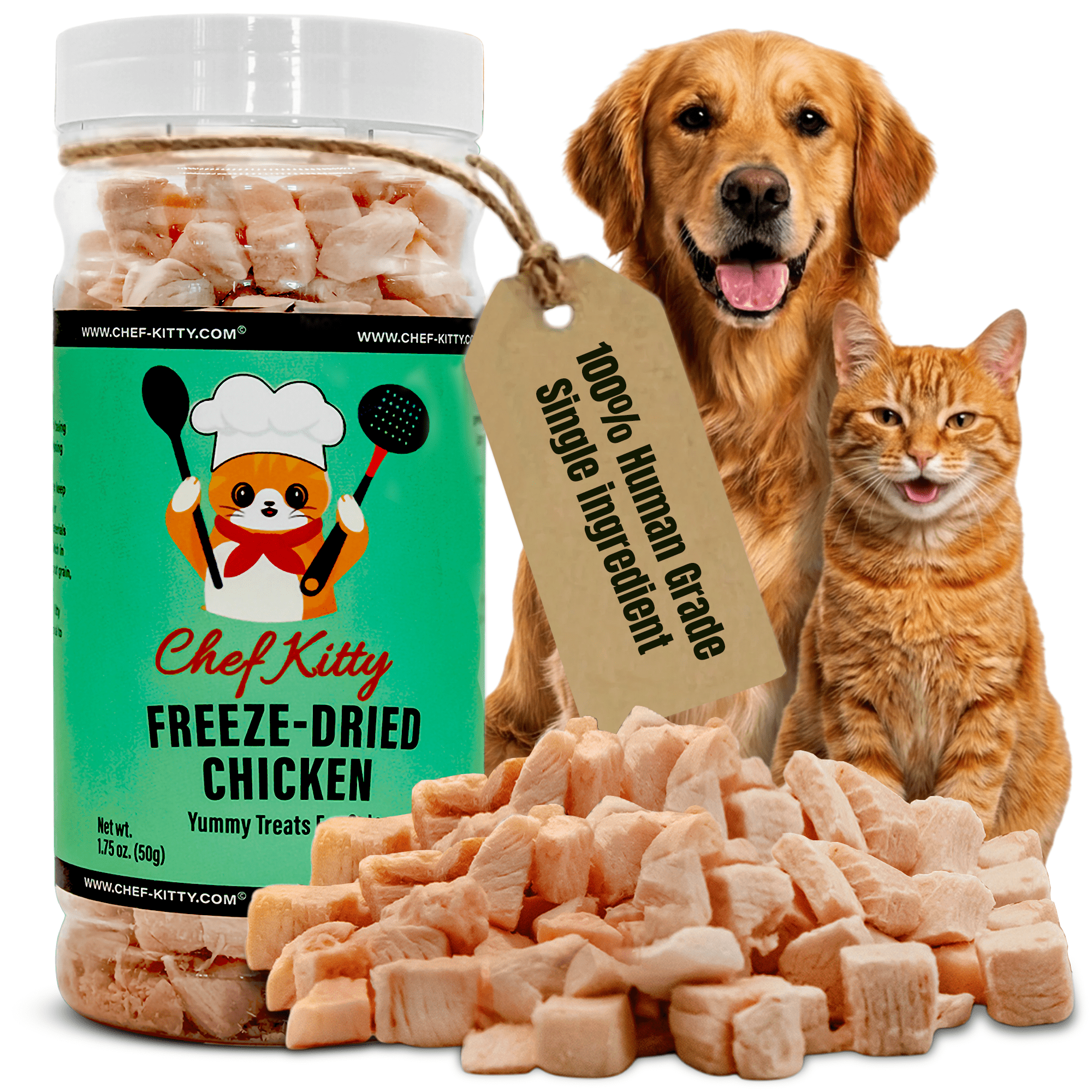 Chef Kitty Freeze Dried Chicken Cat Treats, Single Ingredient Human Grade Chicken for Cats & Dogs, 1.75 oz