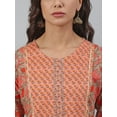 thumbnail image 7 of Jansaya Indian Round Neck 3/4 Sleeve Floral block Print Mint Green Cotton Kurta For Women, 7 of 7