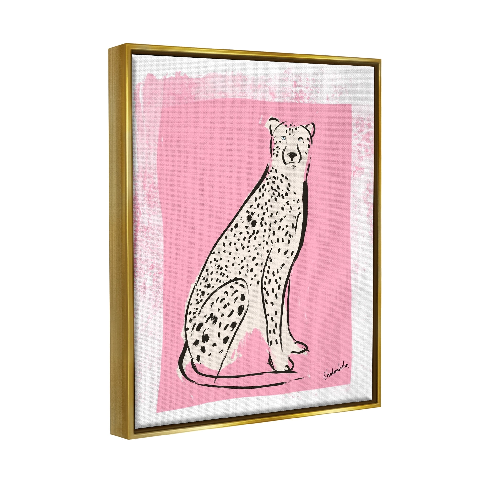 Stupell Industries Modern Cheetah Ink Lines Blocked Pink Border Graphic Art Metallic Gold Floating Framed Canvas Print Wall Art, Design by Kendra Shedenhelm