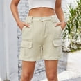 thumbnail image 4 of Lenpel Jean Shorts for Women Trendy Elastic High Waisted Mid Thigh Cargo Denim Shorts Summer Casual Shorts with Pockets, 4 of 7