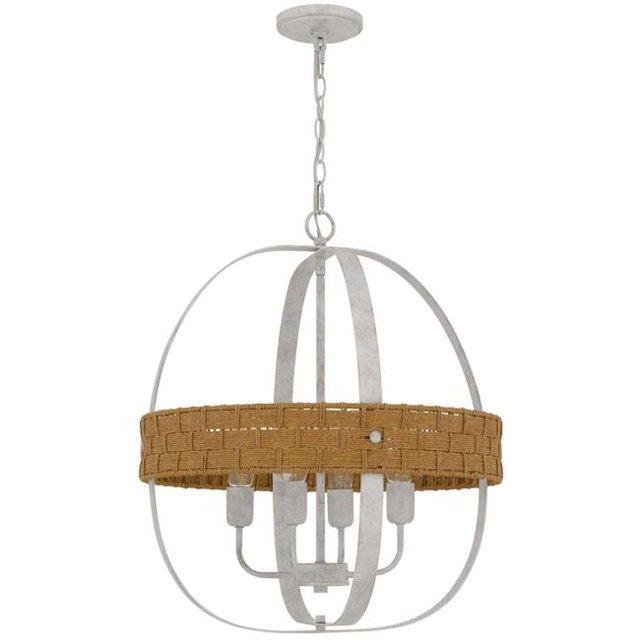 Cal Lighting FX-3816-4 60 watt x 4 Barton Metal Chandelier with Rattan Design, White Washed