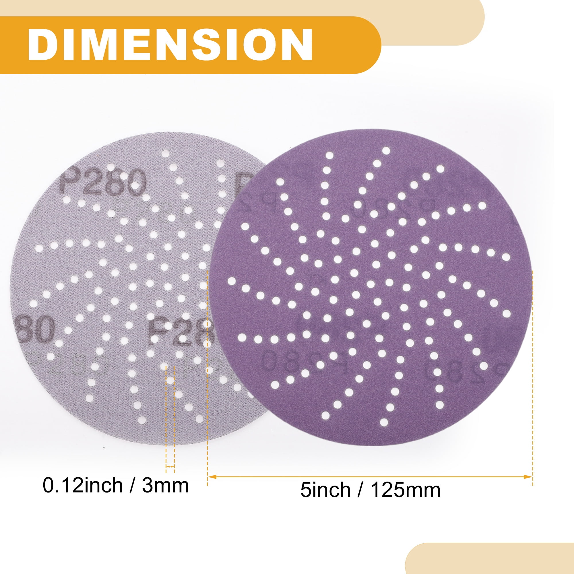 Unique Bargains 50 Pcs 5" 280 Grit Sanding Discs Hook and Loop Sandpaper Purple