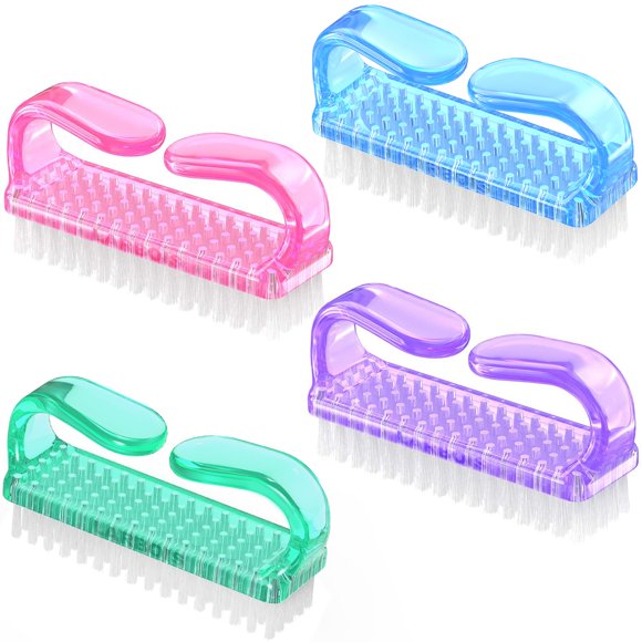 Larbois Mango Grip Cepillo de uñas Mano Cepillo de uñas Limpiador Kit de fregado Pedicura para dedos de los pies y uñas Hombres Mujeres (Paquete de 4) (Color-2)