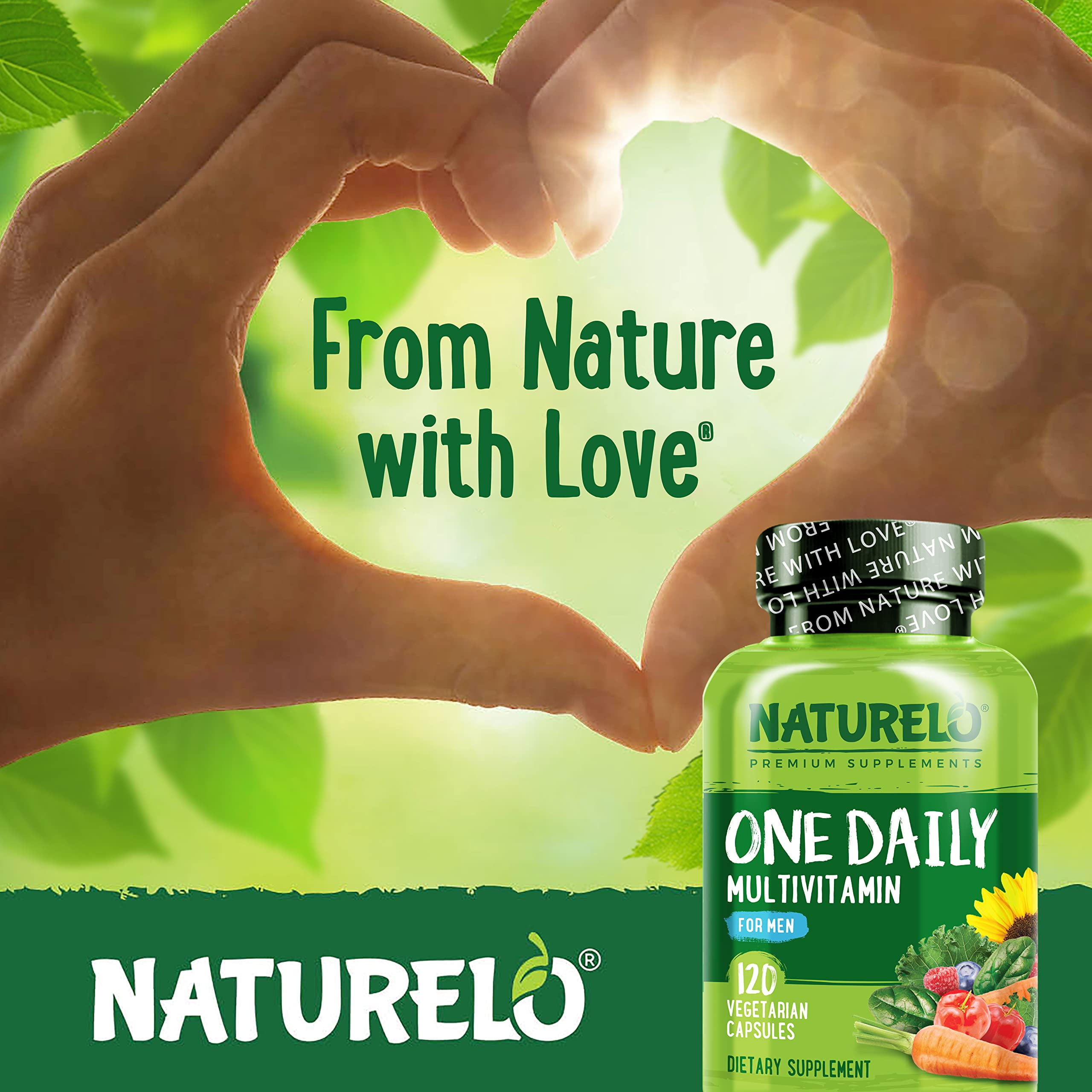 NATURELO Mens Multivitamins - One Daily Multivitamin for Men with Vitamins, Minerals & Organic Whole Foods, Boost Energy & Health, Non-GMO, 120 Vegetarian Capsules