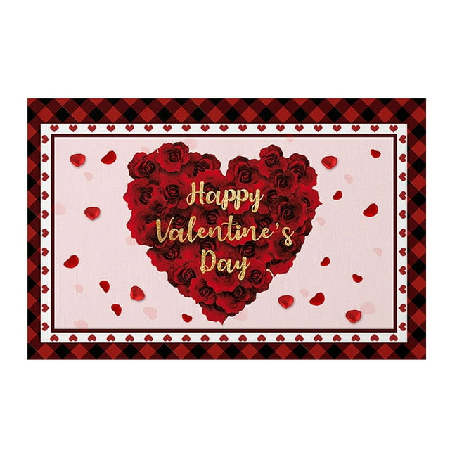 Dsscvnef Valentine's Day Linen Placemat for Couples Dinner Decorative Table Mat Heat Insulation Dining Accessories 4PCS