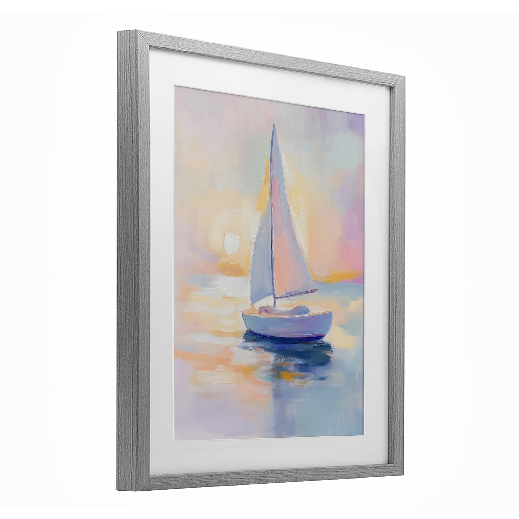 Stupell Industries Pastel Sailboat Toward Pink Horizon Gray Framed Print Under Glass, design by The Prints Vibe