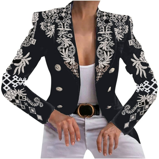 Trajes para mujer Blazer CardiganButtons Chaqueta de manga larga Bolsillos estampados Abrigo de oficina Chaquetas de punto Traje Prendas de abrigo Top Odeerbi ODB-3