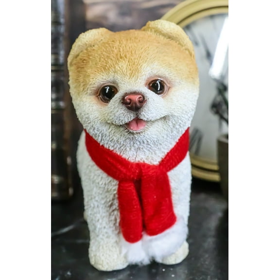 Ebros Red Scarf Boo The World's Cutest Pomeranian Dog Statue Collectible Breed