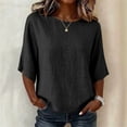 thumbnail image 2 of Aboser 3/4 Sleeve Cotton Linen Tops for Women Classic Fit Plain Shirts Casual Round Neck Blouse Breathable Soft T Shirt for Ladies Fall Clothes, 2 of 7