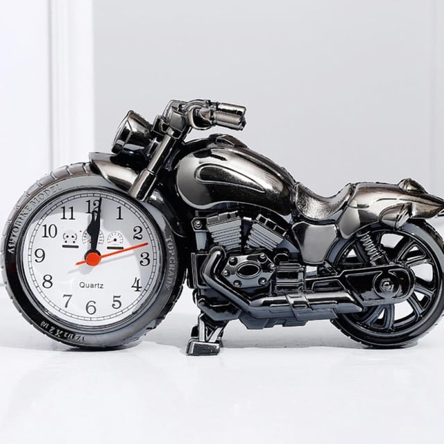 Mini Motorcycle Model Alarm Clock Battery Powered Desk Shelf Clock Creative Home Decoration