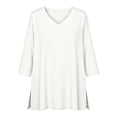 thumbnail image 4 of Puntoco Women's 3/4 Sleeve Oversized T-Shirts V Neck Comfy Casual Tunic Tops Knit Side Basic Split Loose Fit Tees White XL, 4 of 6