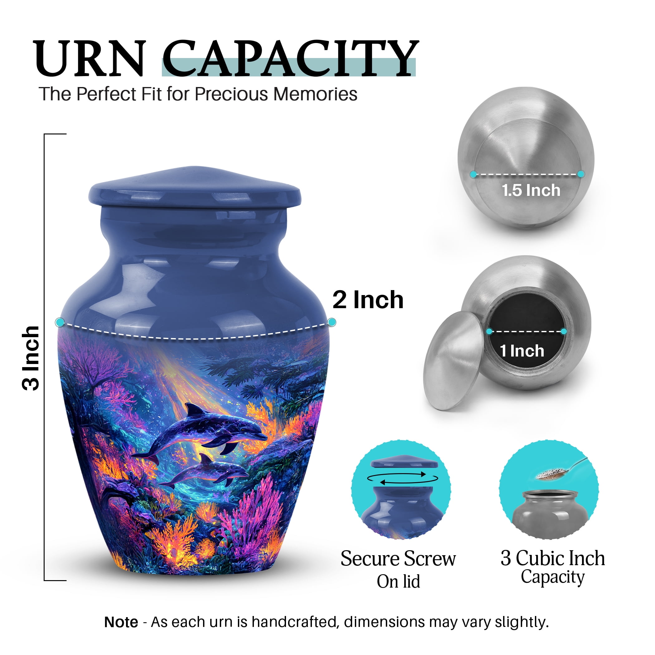 SABURIAL Dolphin Urn - Beautiful Handmade Urn for Men & Women Ashes - Small Keepsake Urns for Adult Human Ash - Lovely Funeral Urns for Ash - 3 Inch - Pack of 1