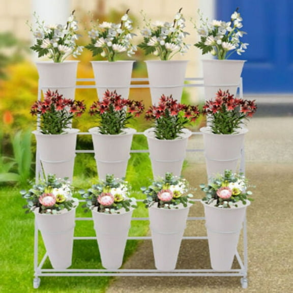 Plant Stands & Racks 40.16'' x 3.15'' x 24.41'' 3-Tier White Plastic Flower Display Stand